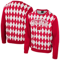 Men's Colosseum Red Wisconsin Badgers The Dealio Argyle Pullover Sweatshirt