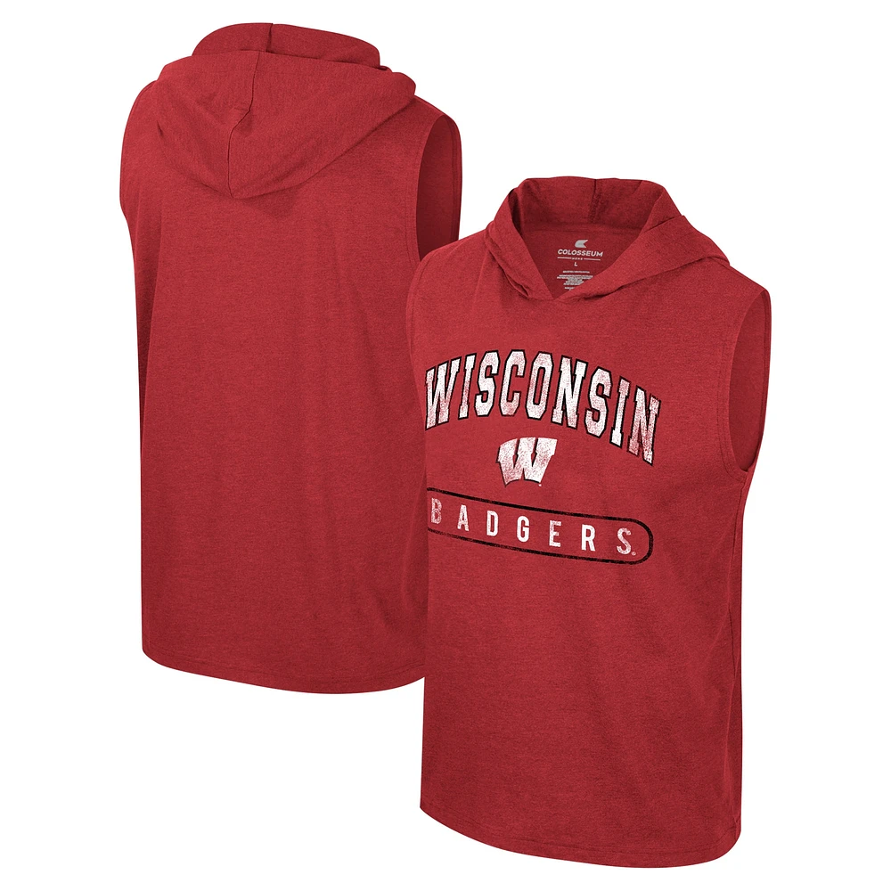 Débardeur à capuche sans manches Colosseum Red Wisconsin Badgers pour hommes