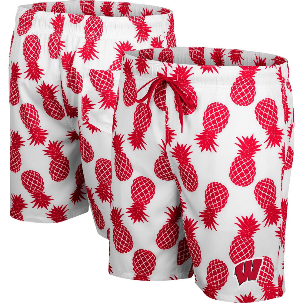 Men's Colosseum White/Red Wisconsin Badgers Pineapple Swim Shorts