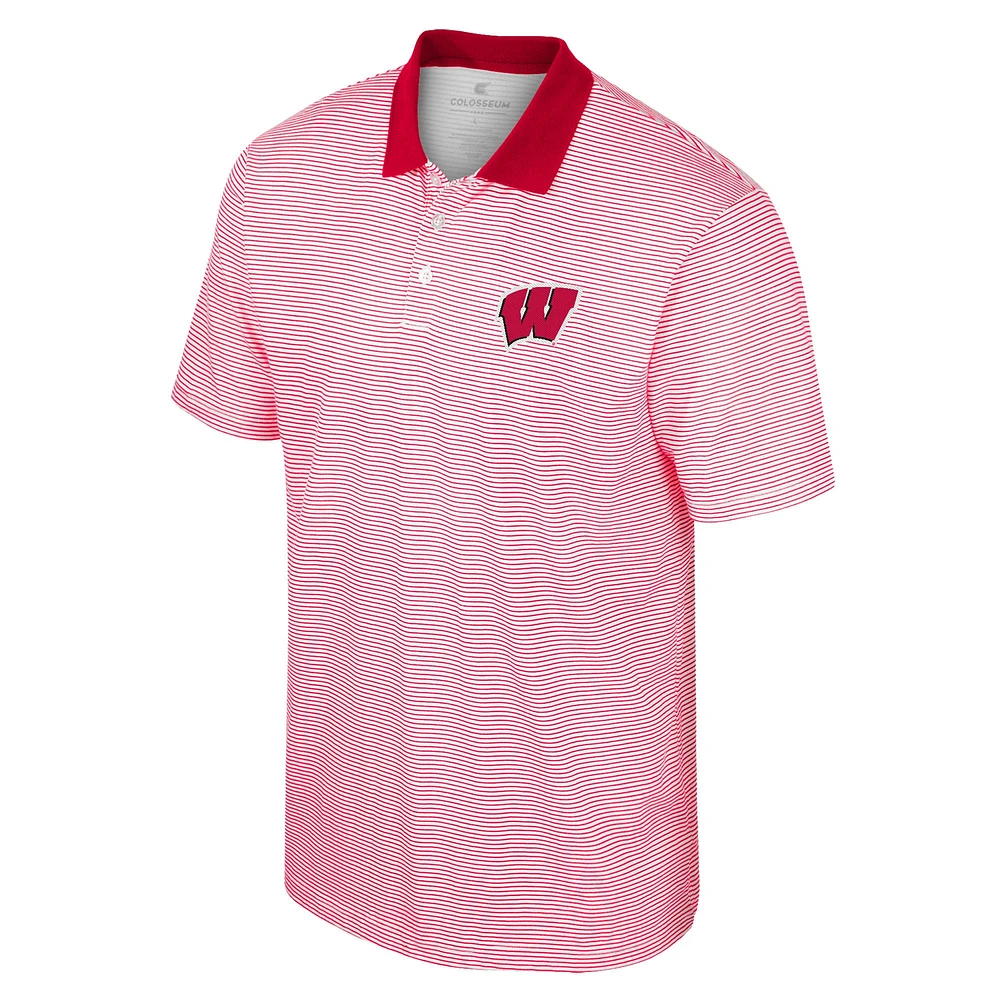 Polo à rayures Colosseum pour hommes, blanc/rouge Wisconsin Badgers