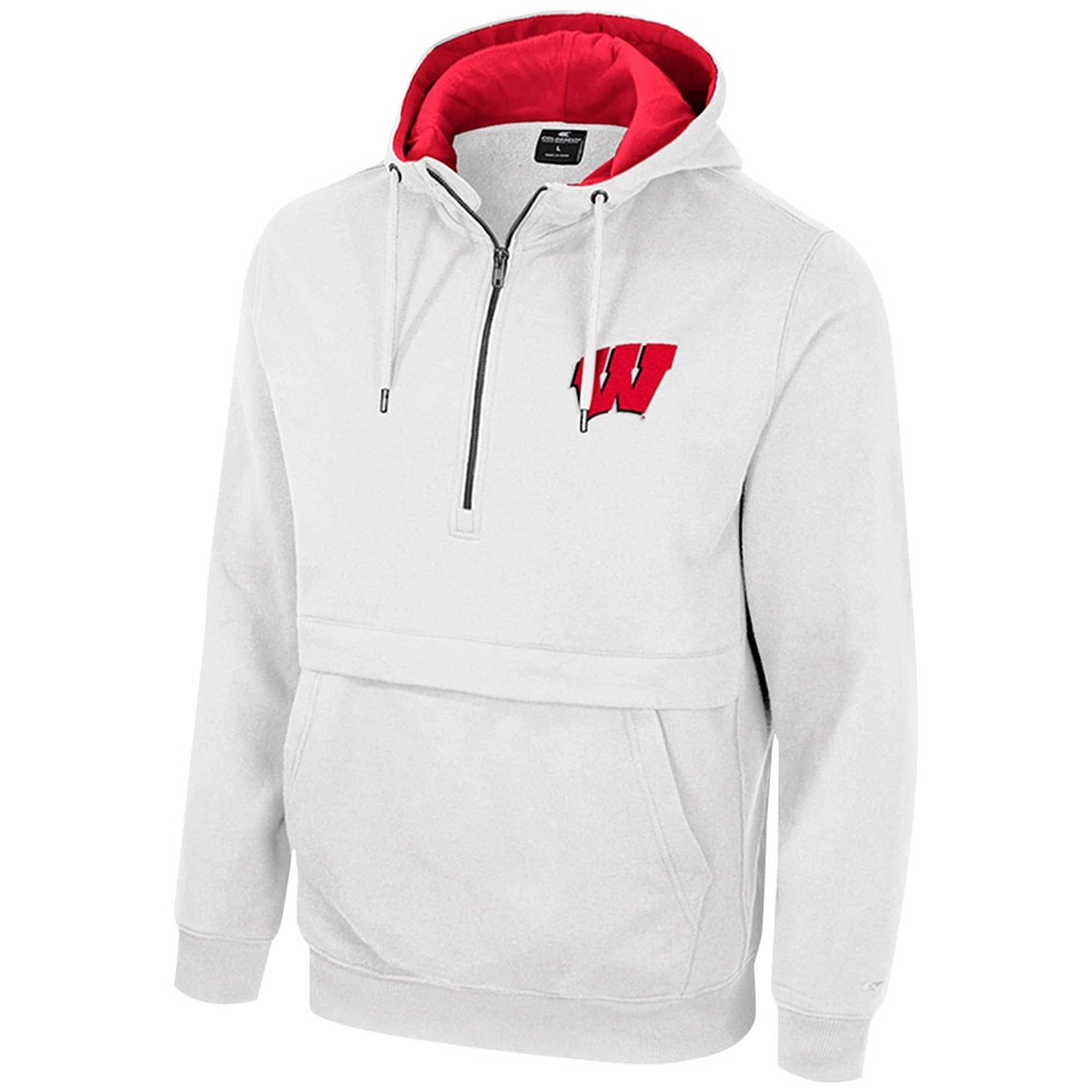 Men's Colosseum White Wisconsin Badgers Half-Zip Hoodie