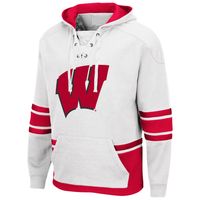 Men's Colosseum White Wisconsin Badgers Lace Up 3.0 Pullover Hoodie