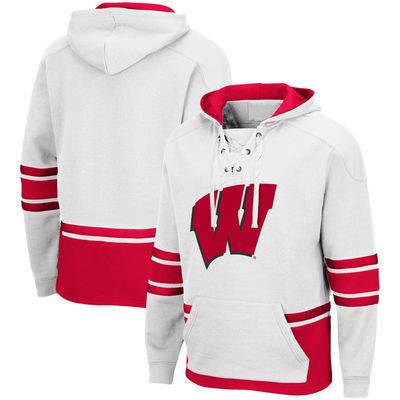 Men's Colosseum White Wisconsin Badgers Lace Up 3.0 Pullover Hoodie