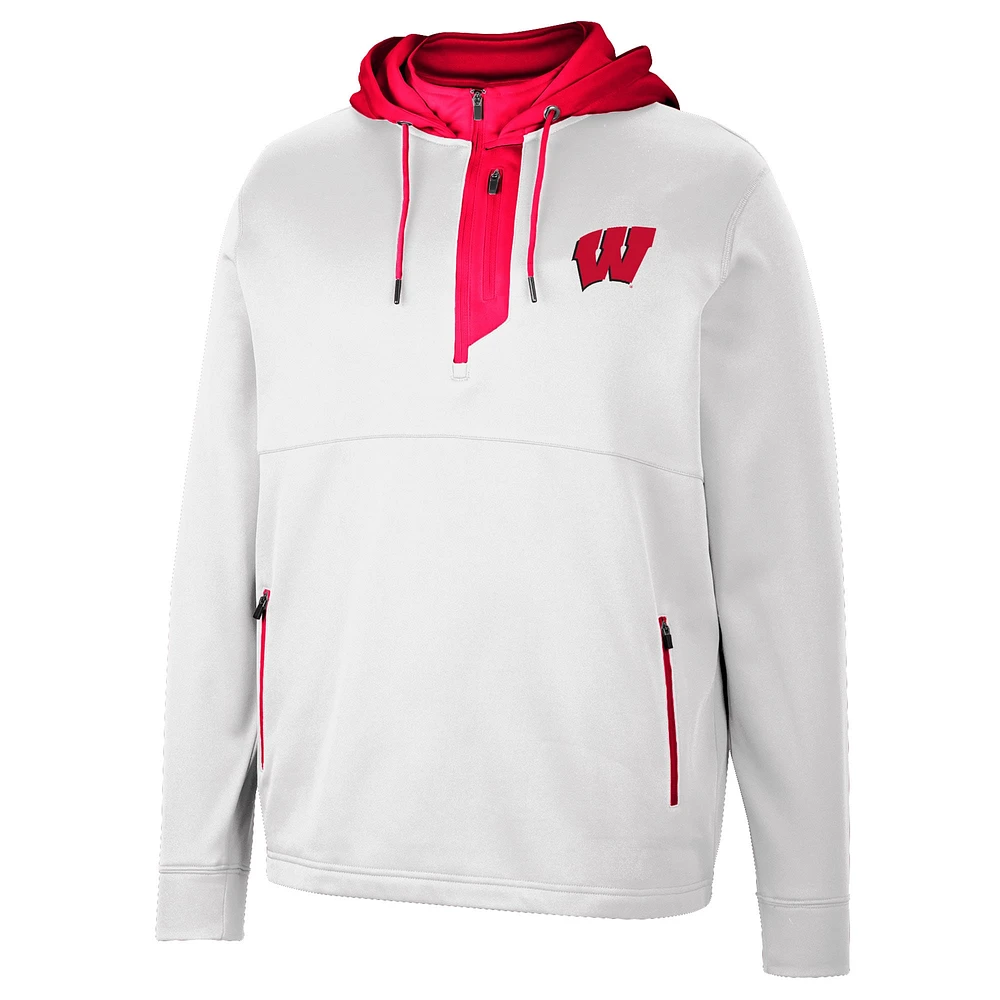 Men's Colosseum White Wisconsin Badgers Luge 3.0 Quarter-Zip Hoodie