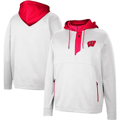 Men's Colosseum White Wisconsin Badgers Luge 3.0 Quarter-Zip Hoodie