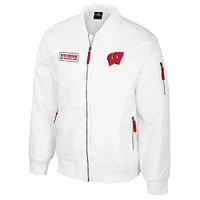 Men's Colosseum Wisconsin Badgers White Rabbit Full-Zip Bomber Jacket