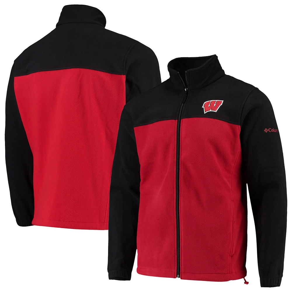 Veste à glissière intégrale Columbia Wisconsin Badgers Flanker III Fleece Team pour homme, noir/rouge