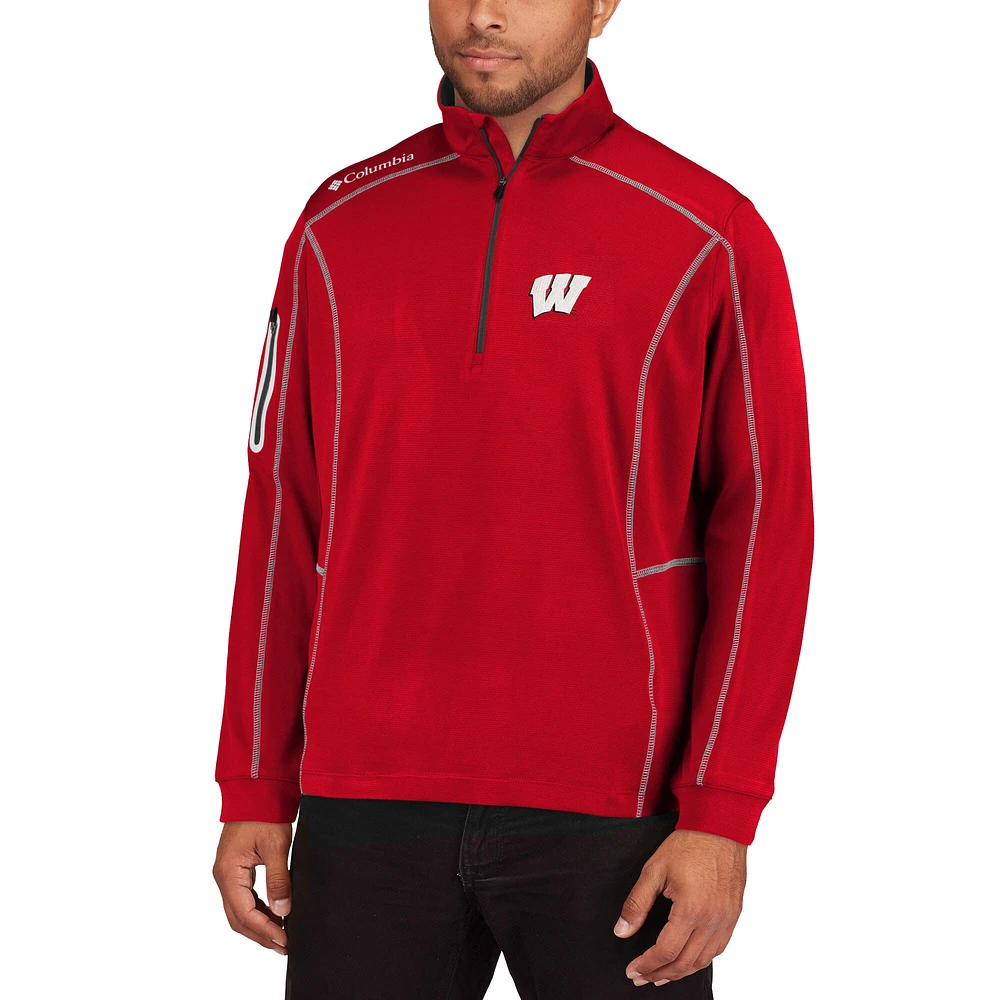 Men's Columbia Golf Red Wisconsin Badgers Shotgun Omni-Wick Quarter-Zip Pullover Jacket