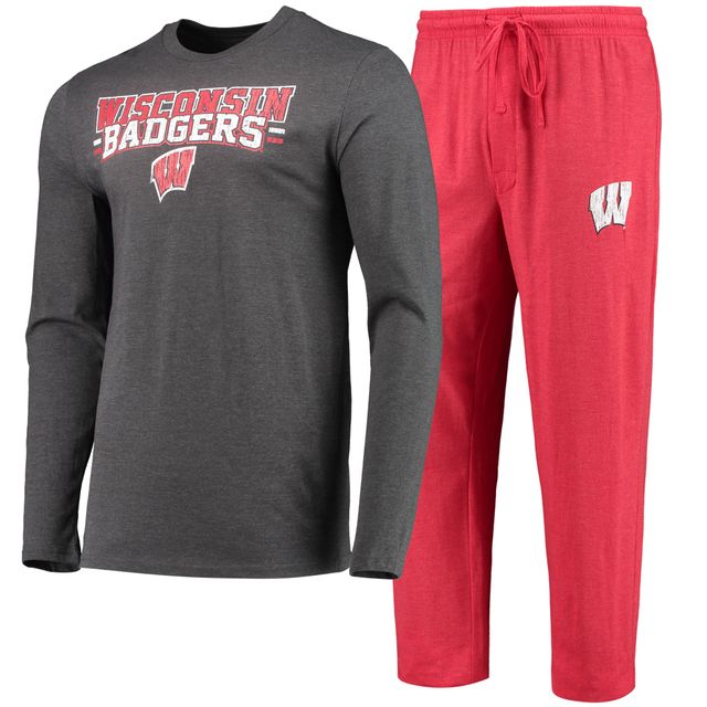 Concepts Sport pour homme Rouge/anthracite chiné Wisconsin Badgers Meter T-shirt à manches longues et pantalon Ensemble de nuit