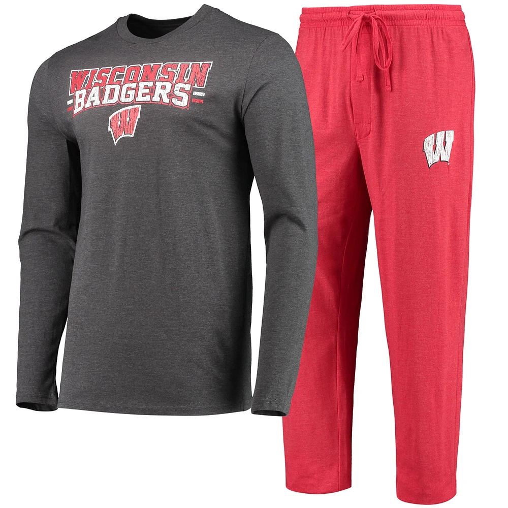 Men's Concepts Sport Red/Heathered Charcoal Wisconsin Badgers Meter Long Sleeve T-Shirt & Pants Sleep Set