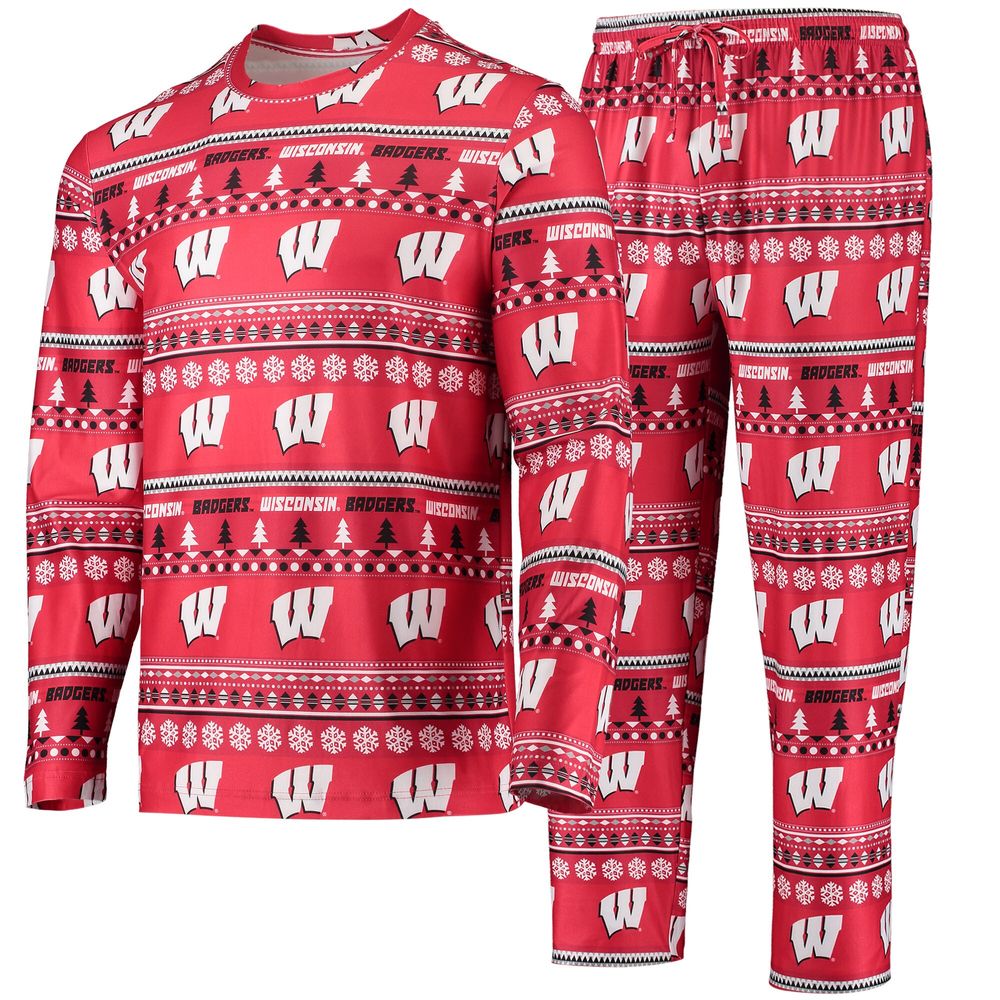 Men's Concepts Sport Red Wisconsin Badgers Ugly Sweater Long Sleeve T-Shirt and Pants Sleep Set