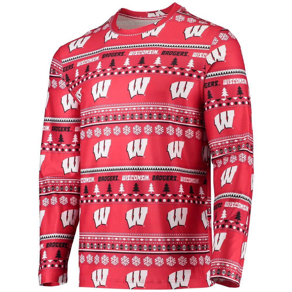 Men's Concepts Sport Red Wisconsin Badgers Ugly Sweater Long Sleeve T-Shirt and Pants Sleep Set