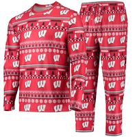 Men's Concepts Sport Red Wisconsin Badgers Ugly Sweater Long Sleeve T-Shirt and Pants Sleep Set