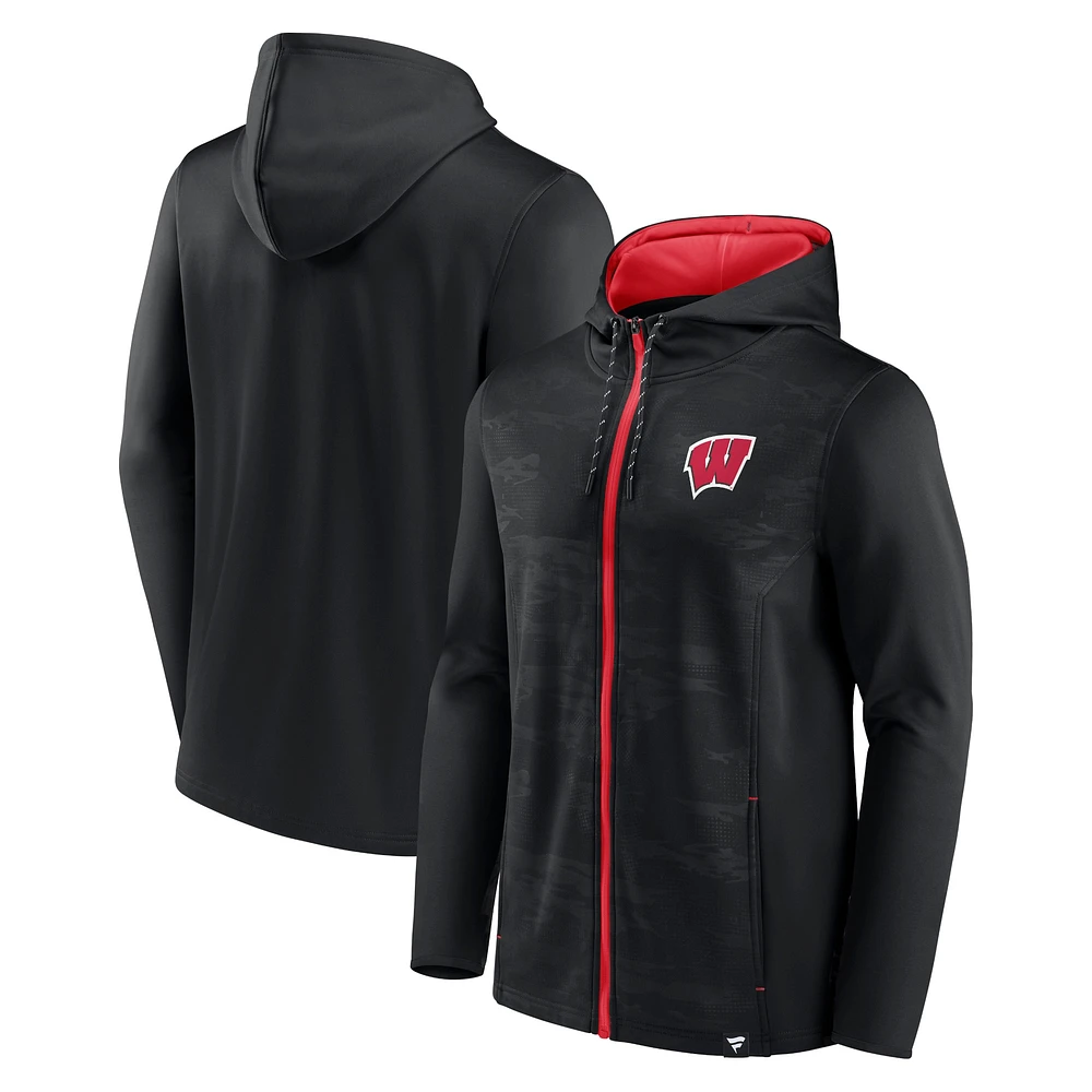 Men's Fanatics Black Wisconsin Badgers Ball Carrier Full-Zip Hoodie