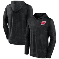 Men's Fanatics  Black Wisconsin Badgers Camo Hoodie Long Sleeve T-Shirt