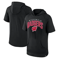 Men's Fanatics Black Wisconsin Badgers Double Arch Raglan Short Sleeve Hoodie T-Shirt