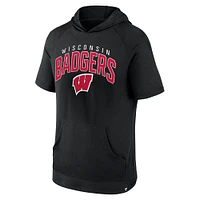 T-shirt à capuche manches courtes raglan Fanatics pour hommes, noir, Wisconsin Badgers, double arche