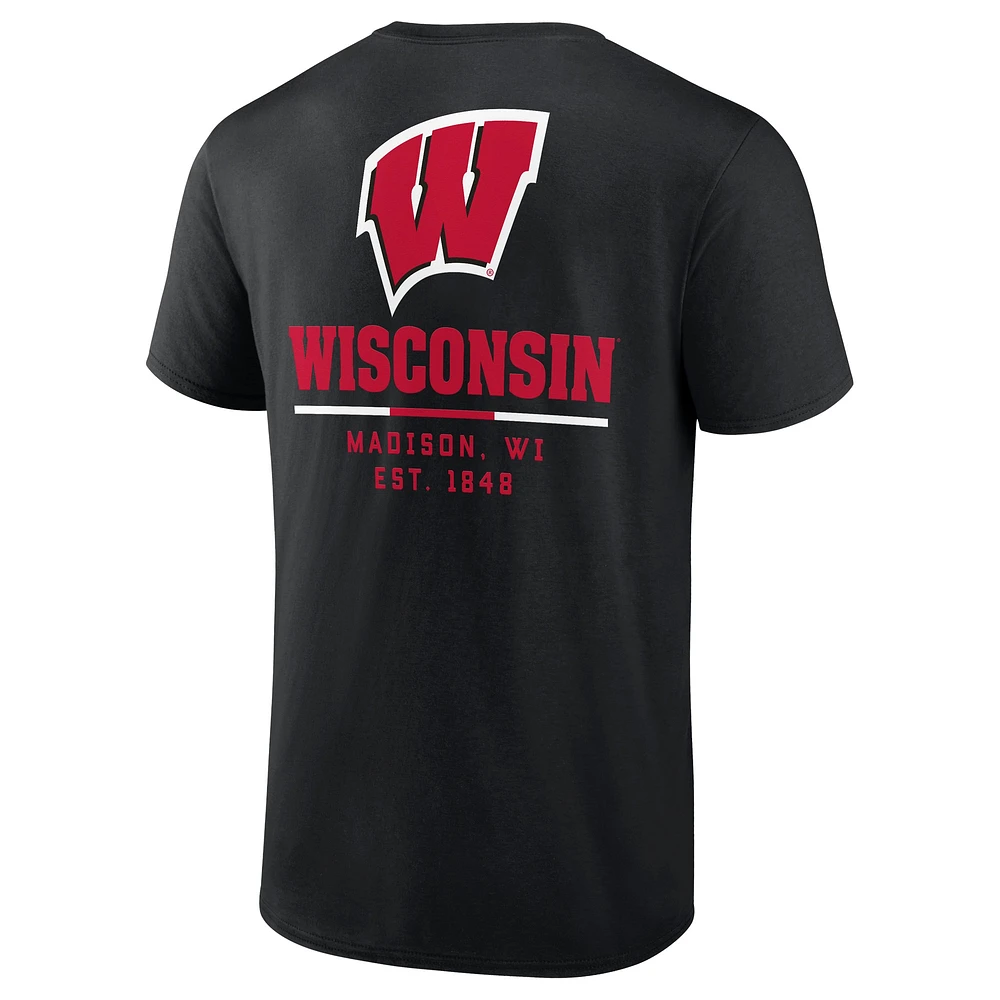 T-shirt noir à 2 coups Fanatics pour hommes des Badgers du Wisconsin