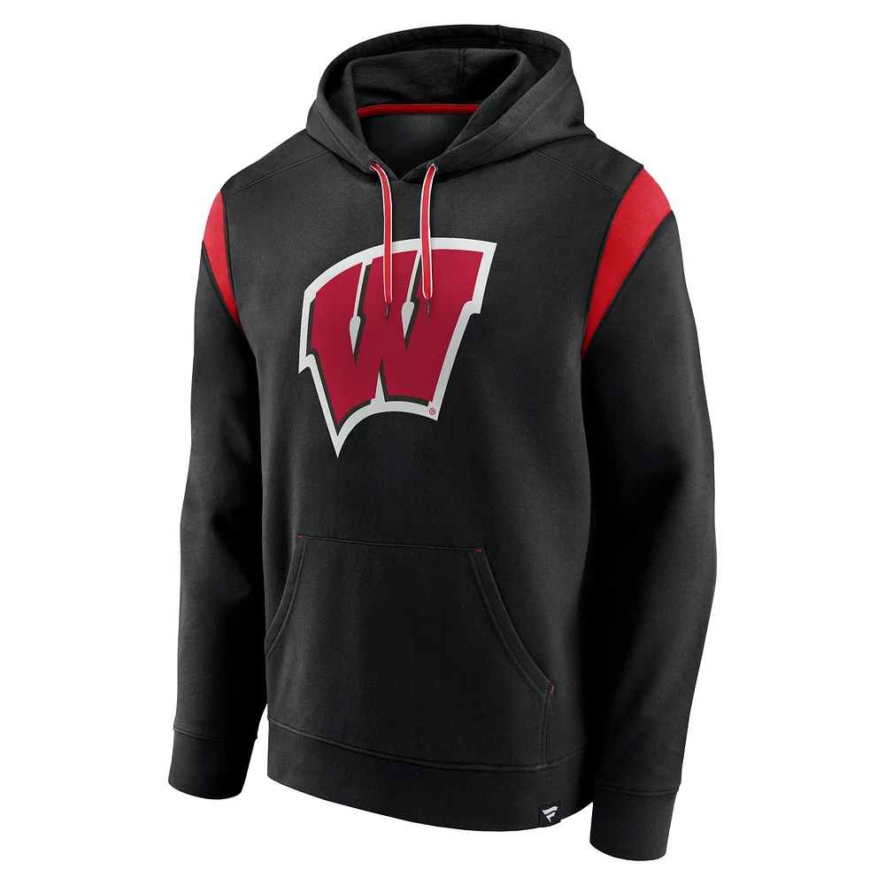 Men's Fanatics Black Wisconsin Badgers Gym Rat Pullover Hoodie