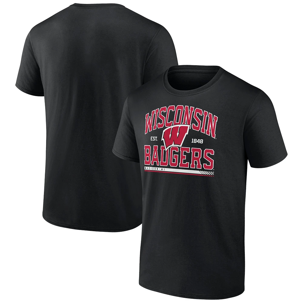 T-shirt moderne Stack Fanatics pour hommes, noir, Wisconsin Badgers
