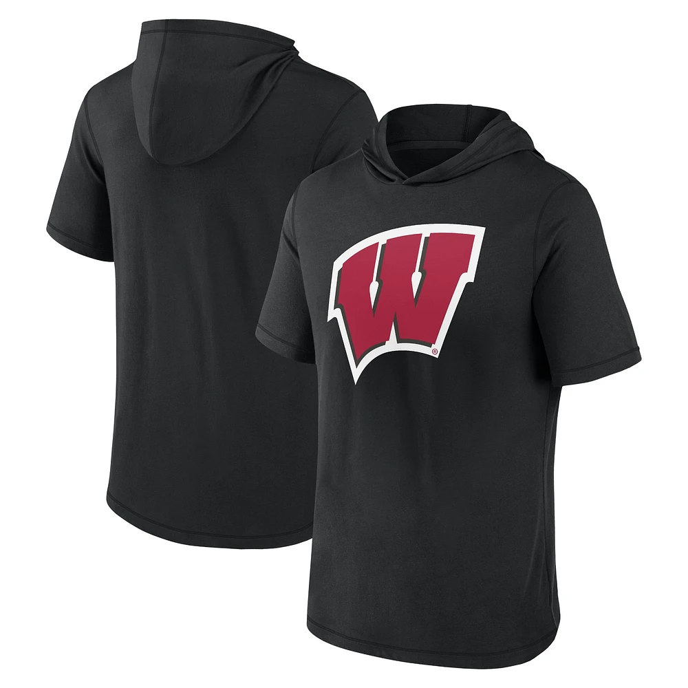 Men's Fanatics  Black Wisconsin Badgers Primary Logo Hoodie T-Shirt