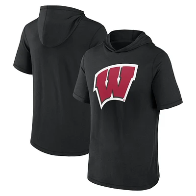 T-shirt à capuche noir avec logo principal des Badgers du Wisconsin Fanatics pour hommes