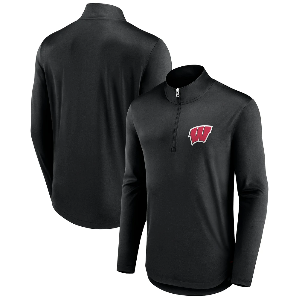 Haut noir à quart de zip Tough Minded Fanatics pour hommes des Badgers du Wisconsin