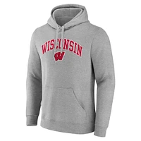 Sweat à capuche avec logo arqué gris Fanatics pour hommes Wisconsin Badgers