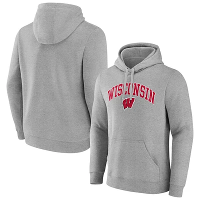 Men's Fanatics Gray Wisconsin Badgers Arched Logo Pullover Hoodie