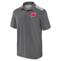 Polo emblématique brossé et bloqué gris Wisconsin Badgers Fanatics pour hommes