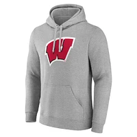 Men's Fanatics  Gray Wisconsin Badgers Primary Logo Pullover Hoodie