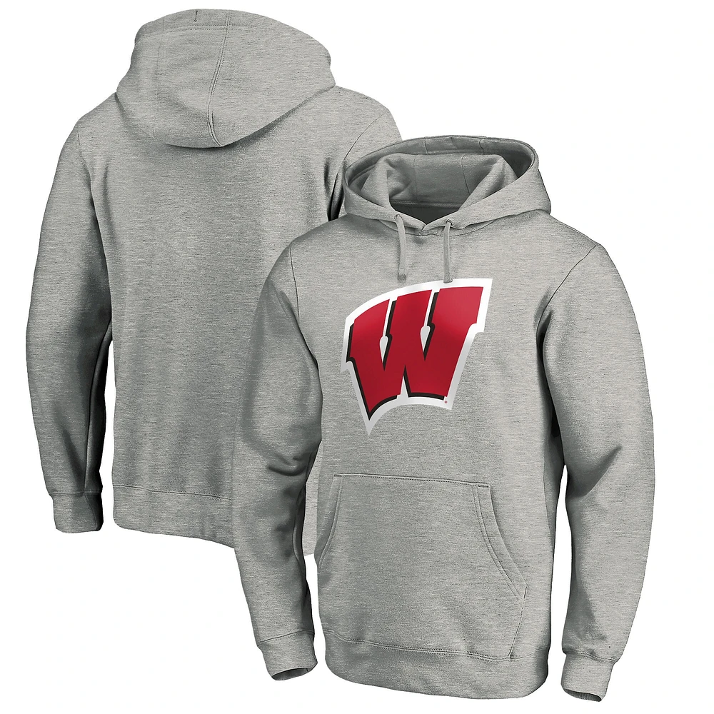 Sweat à capuche avec logo principal des Wisconsin Badgers Fanatics pour hommes, gris