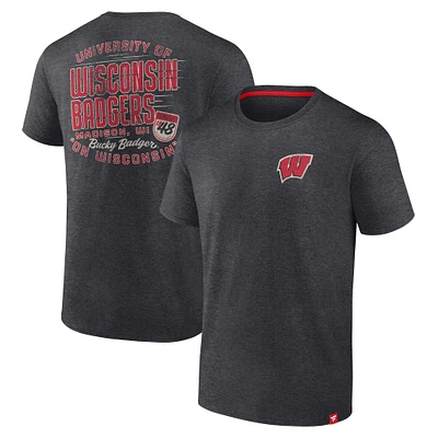 T-shirt emblématique des Wisconsin Badgers de Fanatics Heather Charcoal pour hommes