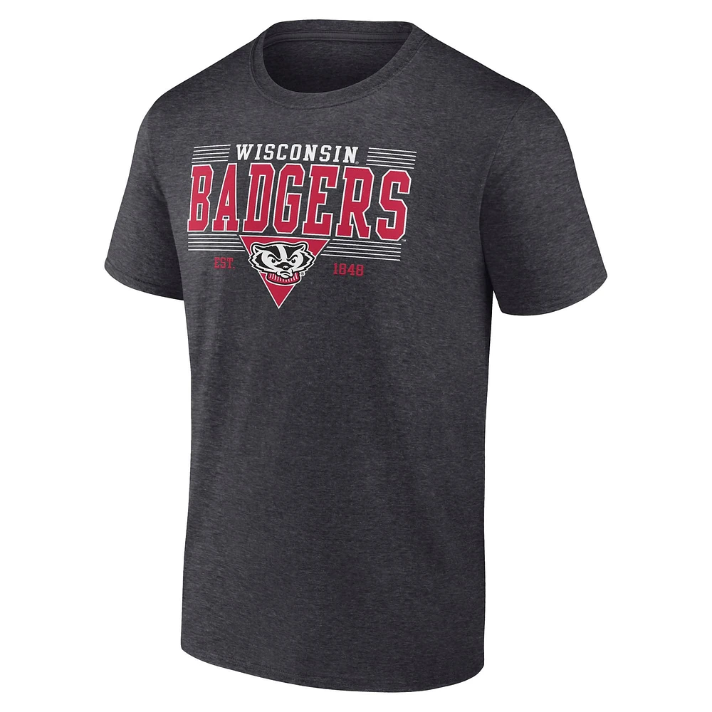 Men's Fanatics Heather Charcoal Wisconsin Badgers Triangle Multi-Stripe T-Shirt