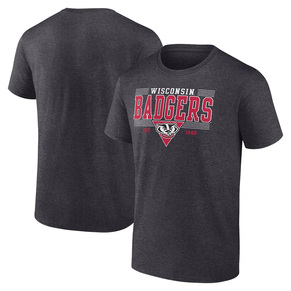 Men's Fanatics Heather Charcoal Wisconsin Badgers Triangle Multi-Stripe T-Shirt