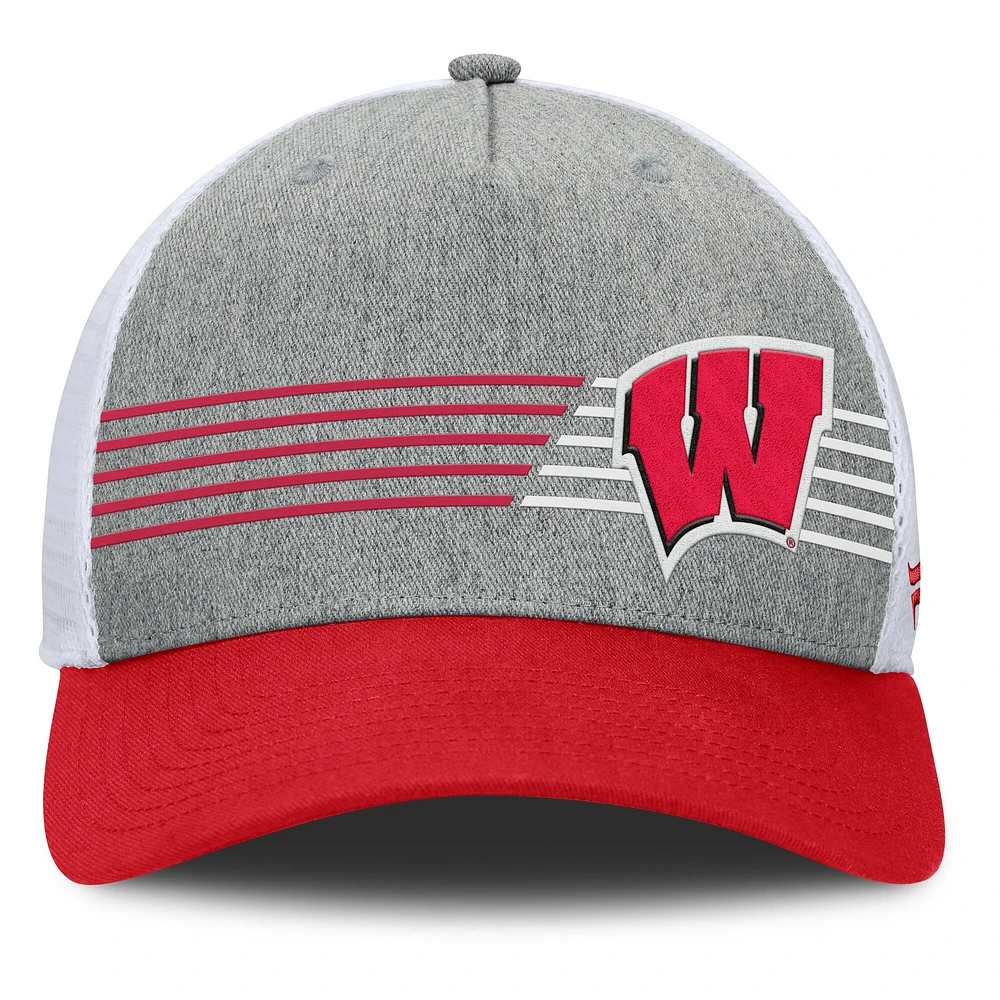 Men's Fanatics Heather Gray/Red Wisconsin Badgers Profile Trucker Adjustable Hat