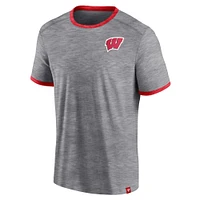 T-shirt classique Stack Ringer Fanatics Heather Grey Wisconsin Badgers pour hommes