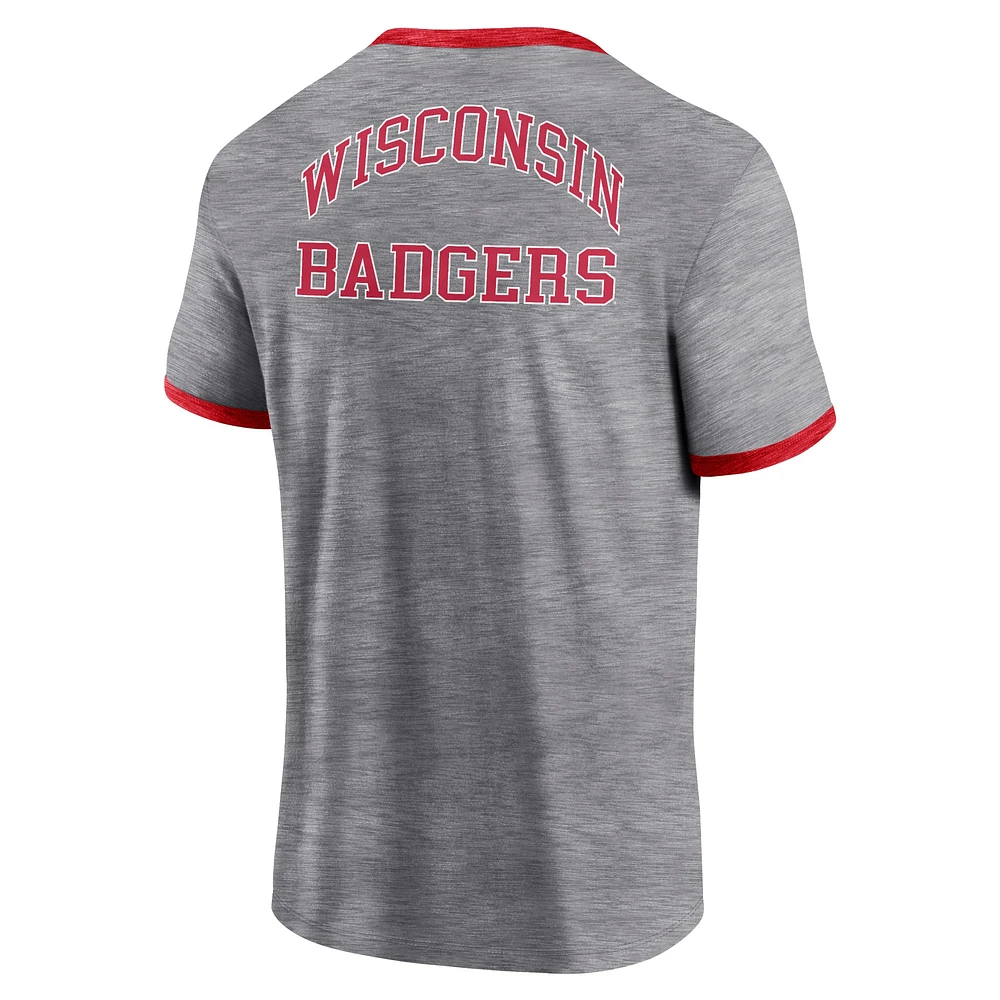 Men's Fanatics Heather Gray Wisconsin Badgers Classic Stack Ringer T-Shirt