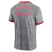 T-shirt classique Stack Ringer Fanatics Heather Grey Wisconsin Badgers pour hommes