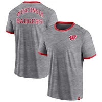 T-shirt classique Stack Ringer Fanatics Heather Grey Wisconsin Badgers pour hommes