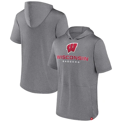 Men's Fanatics Heather Gray Wisconsin Badgers Modern Stack Hoodie T-Shirt