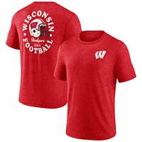 Men's Fanatics Heather Red Wisconsin Badgers Old-School Bold Tri-Blend T-Shirt