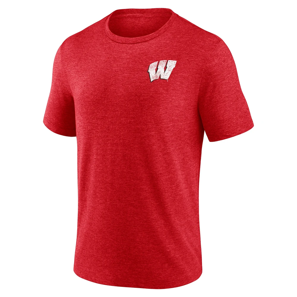 Men's Fanatics Heather Red Wisconsin Badgers Old-School Bold Tri-Blend T-Shirt