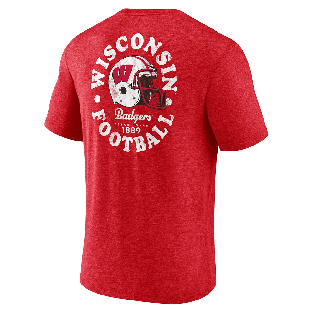 Men's Fanatics Heather Red Wisconsin Badgers Old-School Bold Tri-Blend T-Shirt