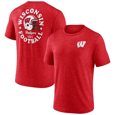 T-shirt à trois mélanges audacieux pour hommes Fanatics Heather Red Wisconsin Badgers Old-School Bold