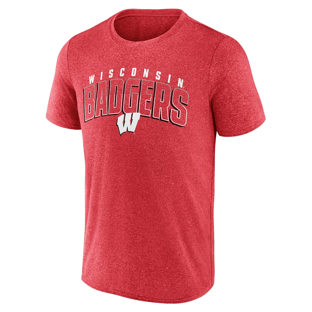 Men's Fanatics Heather Red Wisconsin Badgers Outline Split T-Shirt