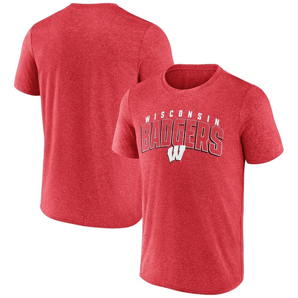 Men's Fanatics Heather Red Wisconsin Badgers Outline Split T-Shirt