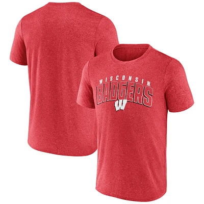 Men's Fanatics Heather Red Wisconsin Badgers Outline Split T-Shirt