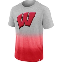 Men's Fanatics Heathered Gray/Red Wisconsin Badgers Team Ombre T-Shirt