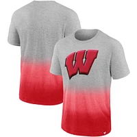 Men's Fanatics Heathered Gray/Red Wisconsin Badgers Team Ombre T-Shirt